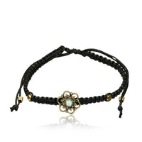Load image into Gallery viewer, Armband Nylon verstellbar schwarz Messing Buttons antik golden Motive - chic-net.de
