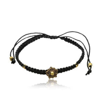 Load image into Gallery viewer, Armband Nylon verstellbar schwarz Messing Buttons antik golden Motive - chic-net.de
