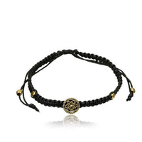 Load image into Gallery viewer, Armband Nylon verstellbar schwarz Messing Buttons antik golden Motive - chic-net.de
