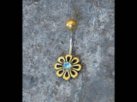 Load image into Gallery viewer, Bauchnabel Piercing Brass Edelstahl Blümchen Stein - chic-net.de
