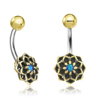 Load image into Gallery viewer, Bauchnabel Piercing Brass Edelstahl Stern Blume Stein - chic-net.de
