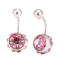 Load image into Gallery viewer, Bauchnabelpiercing Bananapiercing Edelstahl pink Zirkonia Steine 2 Kugeln - chic-net.de

