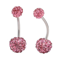 Load image into Gallery viewer, Bauchnabelpiercing Bananapiercing Zirkonia Steine pink 2 Kugeln Edelstahl - chic-net.de
