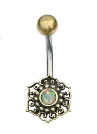 Load image into Gallery viewer, Bauchnabelpiercing Blume Edelstahl Stein Messing - chic-net.de

