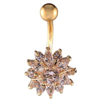 Load image into Gallery viewer, Bauchnabelpiercing Blume Zirkonia Steine weiß golden Kugel Edelstahl - chic-net.de
