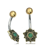 Load image into Gallery viewer, Bauchnabelpiercing Brass Edelstahl Bögen Blume Stein - chic-net.de
