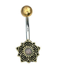 Load image into Gallery viewer, Bauchnabelpiercing Brass Edelstahl Bögen Blume Stein - chic-net.de

