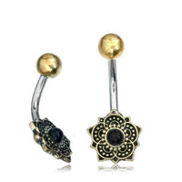 Load image into Gallery viewer, Bauchnabelpiercing Brass Edelstahl Bögen Blume Stein - chic-net.de
