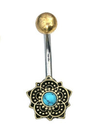 Load image into Gallery viewer, Bauchnabelpiercing Brass Edelstahl Bögen Blume Stein - chic-net.de
