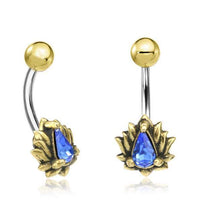 Cargar imagen en el visor de la galería, Bauchnabelpiercing Brass Edelstahl gold Lotus Stein - chic-net.de

