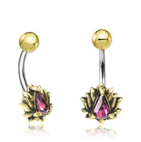 Cargar imagen en el visor de la galería, Bauchnabelpiercing Brass Edelstahl gold Lotus Stein - chic-net.de
