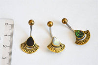 Load image into Gallery viewer, Bauchnabelpiercing Edelstahl Brass Bogen Träne Inlay - chic-net.de
