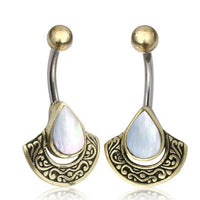 Load image into Gallery viewer, Bauchnabelpiercing Edelstahl Brass Bogen Träne Inlay - chic-net.de
