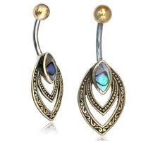 Cargar imagen en el visor de la galería, Bauchnabelpiercing Edelstahl Brass Doppelmandel Inlay - chic-net.de
