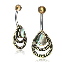 Load image into Gallery viewer, Bauchnabelpiercing Edelstahl Brass Doppelträne Inlay - chic-net.de
