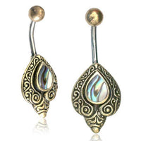 Load image into Gallery viewer, Bauchnabelpiercing Edelstahl Brass Schnörkel Träne Inlay - chic-net.de
