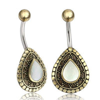 Load image into Gallery viewer, Bauchnabelpiercing Edelstahl Brass Sonnen Träne Inlay - chic-net.de
