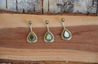 Load image into Gallery viewer, Bauchnabelpiercing Edelstahl Brass Sonnen Träne Inlay - chic-net.de

