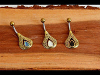 Load image into Gallery viewer, Bauchnabelpiercing Edelstahl Brass Tropfen Inlay - chic-net.de
