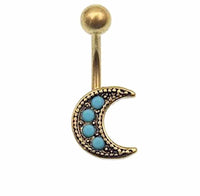 Load image into Gallery viewer, Bauchnabelpiercing Edelstahl Mond türkis gold - chic-net.de
