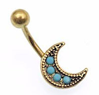 Load image into Gallery viewer, Bauchnabelpiercing Edelstahl Mond türkis gold - chic-net.de
