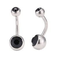 Load image into Gallery viewer, Bauchnabelpiercing Edelstahl silberfarben Stein schwarz in beiden Kugeln - chic-net.de
