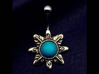 Load image into Gallery viewer, Bauchnabelpiercing Edelstahl Türkis gold Blume - chic-net.de
