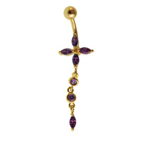 Load image into Gallery viewer, Bauchnabelpiercing golden Blüte lila Anhänger Kugel Edelstahl - chic-net.de
