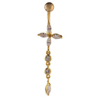 Load image into Gallery viewer, Bauchnabelpiercing golden Blüte weiße Anhänger Kugel Edelstahl - chic-net.de
