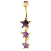 Load image into Gallery viewer, Bauchnabelpiercing golden drei Sterne Lila Zirkonia Stein Kugel Edelstahl - chic-net.de
