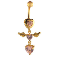 Load image into Gallery viewer, Bauchnabelpiercing goldfarben 3 Herzen rosa mit Flügel Edelstahl - chic-net.de
