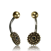Load image into Gallery viewer, Bauchnabelpiercing Messing Edelstahl antik golden silbern Dalie Onyx - chic-net.de
