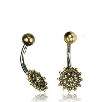 Load image into Gallery viewer, Bauchnabelpiercing Messing Edelstahl antik golden silbern Punkteblume - chic-net.de
