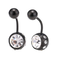 Load image into Gallery viewer, Bauchnabelpiercing schwarz zwei Kugeln Steine weiß Rand kleine Steine Edelstahl - chic-net.de
