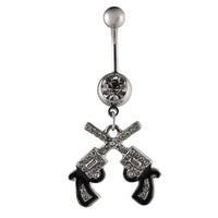 Load image into Gallery viewer, Bauchnabelpiercing silberfarben Pistolen weiß schwarz Zirkonia Edelstahl - chic-net.de
