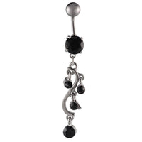 Load image into Gallery viewer, Bauchnabelpiercing silberfarben schwarze Steine Ranke S-Form Edelstahl - chic-net.de
