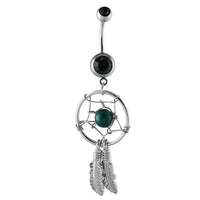 Load image into Gallery viewer, Bauchnabelpiercing silberfarben Traumfänger Kugel Grün im Netz Edelstahl - chic-net.de
