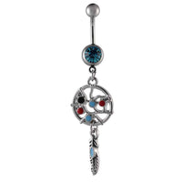 Load image into Gallery viewer, Bauchnabelpiercing silberfarben zwei Kugeln Traumfänger bunt Feder Edelstahl - chic-net.de
