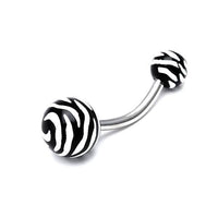 Load image into Gallery viewer, Bauchnabelpiercing Zebra Muster Bioflex 2 Kugeln Bananenpiercing Edelstahl nickelfrei - chic-net.de
