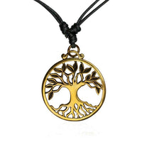 Load image into Gallery viewer, Baumwollband Kette schwarz großer Anhänger Brass antik golden Baum des Lebens - chic-net.de

