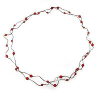 Load image into Gallery viewer, Baumwollkette braun Kette Faden Baumwolle rot Koralle Perlen groß klein handgefädelt 115 cm lang - chic-net.de
