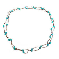 Load image into Gallery viewer, Baumwollkette braun Kette Faden Baumwolle Türkis Stein Perlen handgefädelt ca. 115 cm lang - chic-net.de
