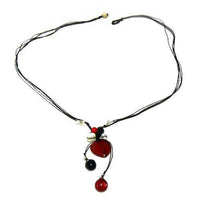 Load image into Gallery viewer, Baumwollkette braun Kette gewachst Baumwolle Herz Kristallglas Onyx Muschel rot weiß schwarz 48 cm - chic-net.de
