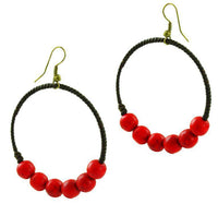 Load image into Gallery viewer, Baumwollohrringe Ohrringe Ohrhänger Baumwolle Damen Schmuck Creolen Perlen rot groß - chic-net.de
