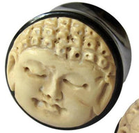 Load image into Gallery viewer, Bio Horn Plug Buddha schwarz hell Flesh Tunnel Holz - chic-net.de
