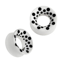 Cargar imagen en el visor de la galería, Bone Flesh Tunnel Polka Dots Punkte schwarz weiß double flared Plug Piercing - chic-net.de
