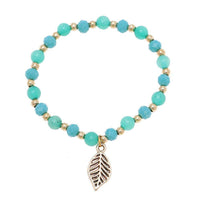 Load image into Gallery viewer, Brass Armband golden Achat grün Perlen Stein türkis Blatt Charm verstellbar facettiert - chic-net.de
