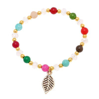 Load image into Gallery viewer, Brass Armband golden Stein bunt Perlen Kristalle Blatt Charm verstellbar facettiert - chic-net.de
