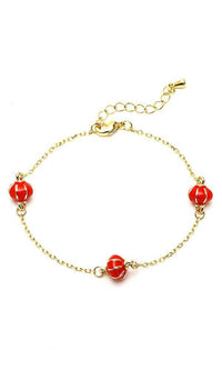 Cargar imagen en el visor de la galería, Brass Armband Lampignons rot gold Asien 17-21 cm Emaille nickelfrei Karabiner verstellbar - chic-net.de
