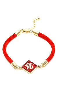 Cargar imagen en el visor de la galería, Brass Armband Raute Zeichen Schnur rot gold Asien Emaille Kristalle nickelfrei Karabiner verstellbar - chic-net.de
